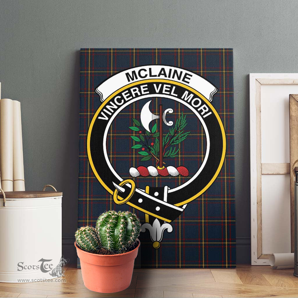 ScotsTee Shop Scottish McLaine of Lochbuie Hunting Clan Crest Tartan Framed Canvas Print Wall Art
