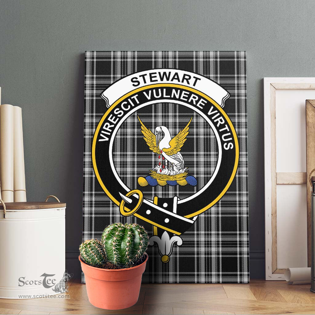 ScotsTee Shop Scottish Stewart Black and White Clan Crest Tartan Framed Canvas Print Wall Art