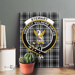 ScotsTee Shop Scottish Stewart Black and White Clan Crest Tartan Framed Canvas Print Wall Art
