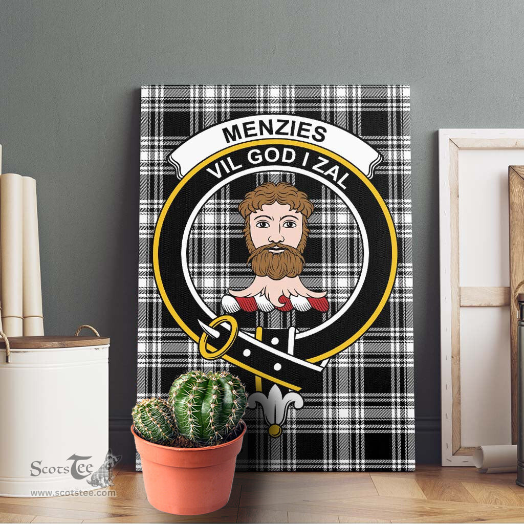 ScotsTee Shop Scottish Menzies Black and White Clan Crest Tartan Framed Canvas Print Wall Art
