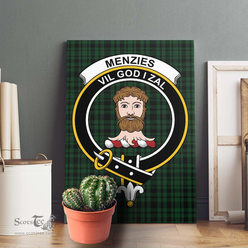 ScotsTee Shop Scottish Menzies Green Clan Crest Tartan Framed Canvas Print Wall Art