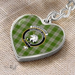 ScotsTee Shop Scottish Cunningham Dress Green Dancers Clan Crest Tartan Keychain Heart Shape