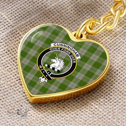 ScotsTee Shop Scottish Cunningham Dress Green Dancers Clan Crest Tartan Keychain Heart Shape