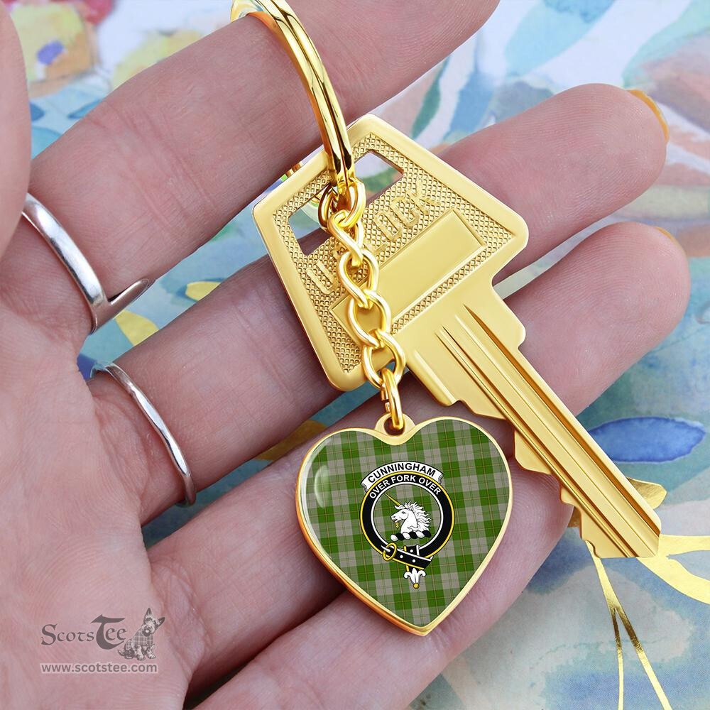 ScotsTee Shop Scottish Cunningham Dress Green Dancers Clan Crest Tartan Keychain Heart Shape