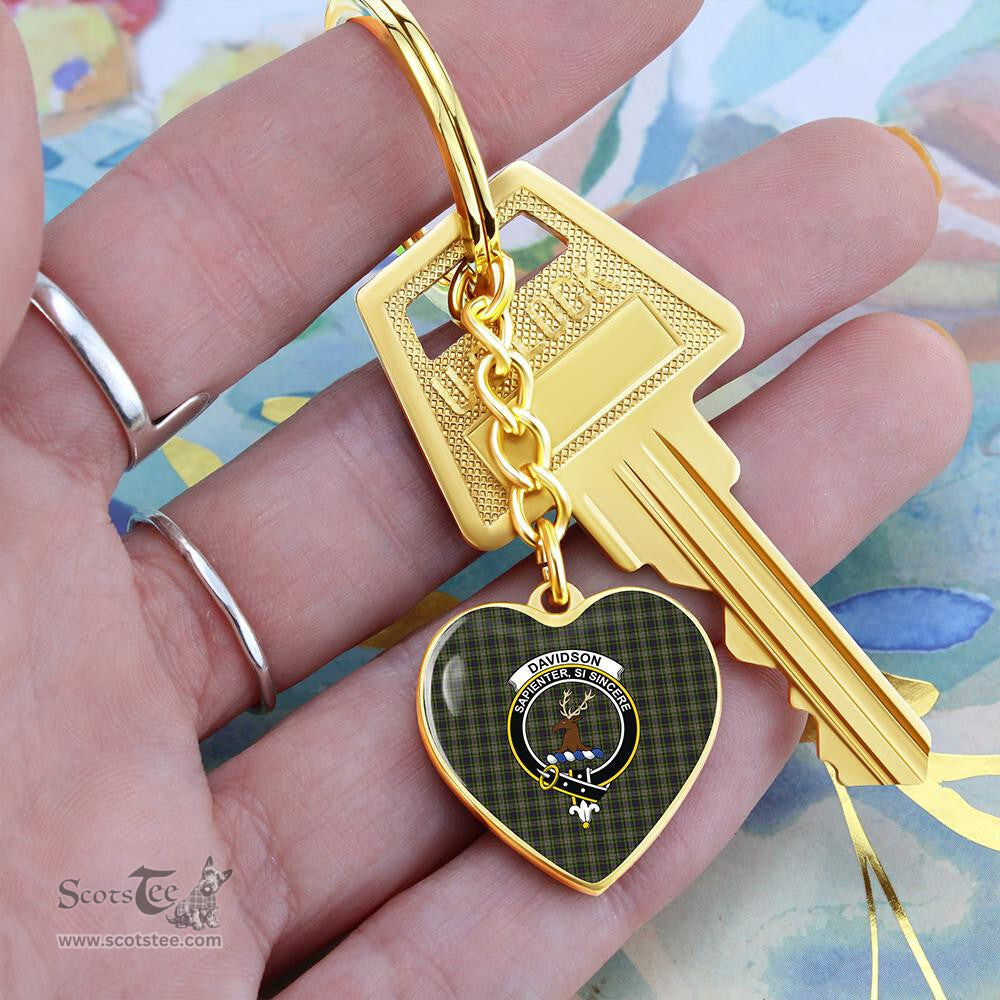 ScotsTee Shop Scottish Davidson Tulloch Dress Clan Crest Tartan Keychain Heart Shape