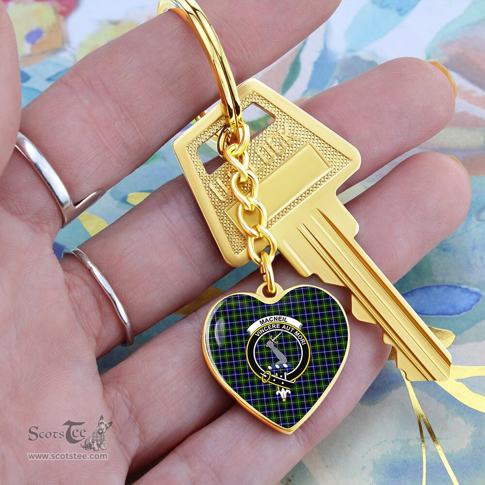 ScotsTee Shop Scottish MacNeill of Barra Modern Clan Crest Tartan Keychain Heart Shape