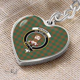 ScotsTee Shop Scottish Menzies Green Ancient Clan Crest Tartan Keychain Heart Shape