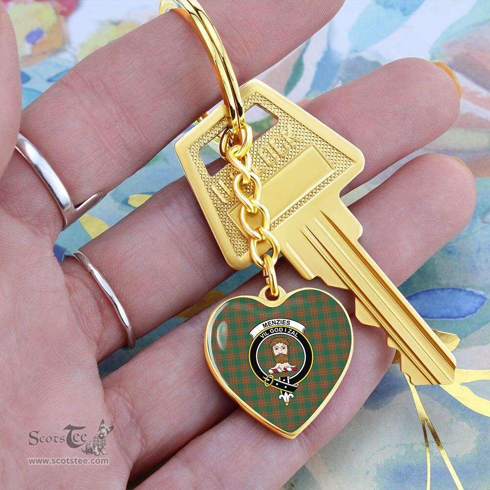 ScotsTee Shop Scottish Menzies Green Ancient Clan Crest Tartan Keychain Heart Shape