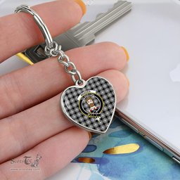 ScotsTee Shop Scottish Menzies Black & White Modern Clan Crest Tartan Keychain Heart Shape