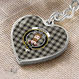 ScotsTee Shop Scottish Menzies Black & White Ancient Clan Crest Tartan Keychain Heart Shape
