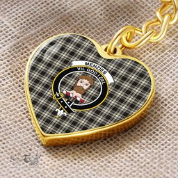 ScotsTee Shop Scottish Menzies Black & White Ancient Clan Crest Tartan Keychain Heart Shape