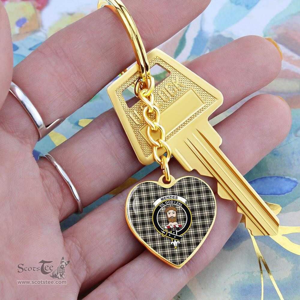 ScotsTee Shop Scottish Menzies Black & White Ancient Clan Crest Tartan Keychain Heart Shape