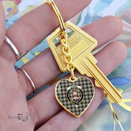ScotsTee Shop Scottish Menzies Black & White Ancient Clan Crest Tartan Keychain Heart Shape