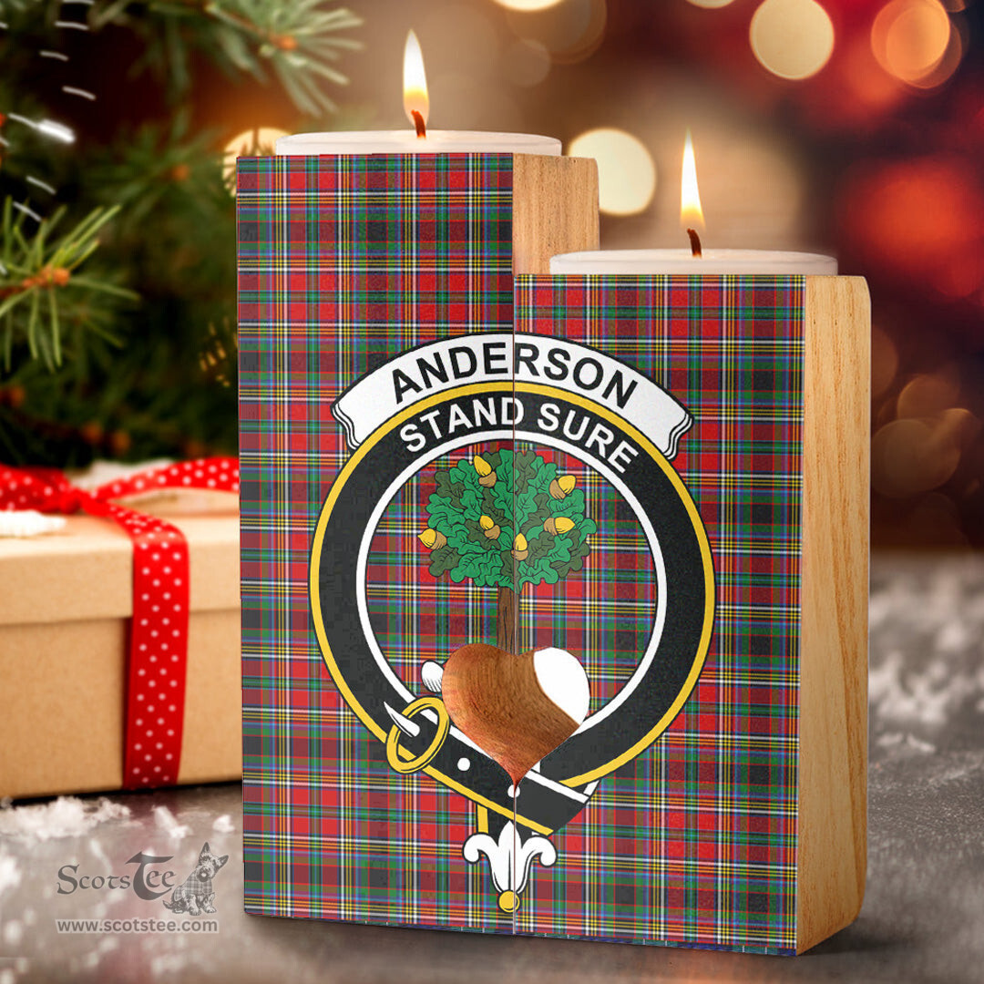 ScotsTee Shop Scottish Anderson of Arbrake Clan Crest Tartan Wooden Candle Holder