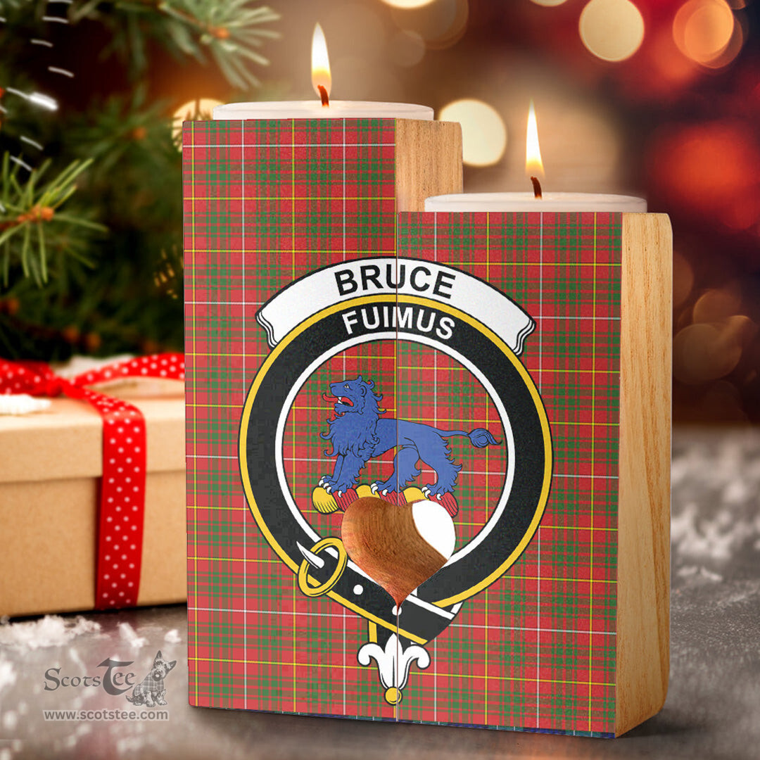 ScotsTee Shop Scottish Bruce Modern Clan Crest Tartan Wooden Candle Holder