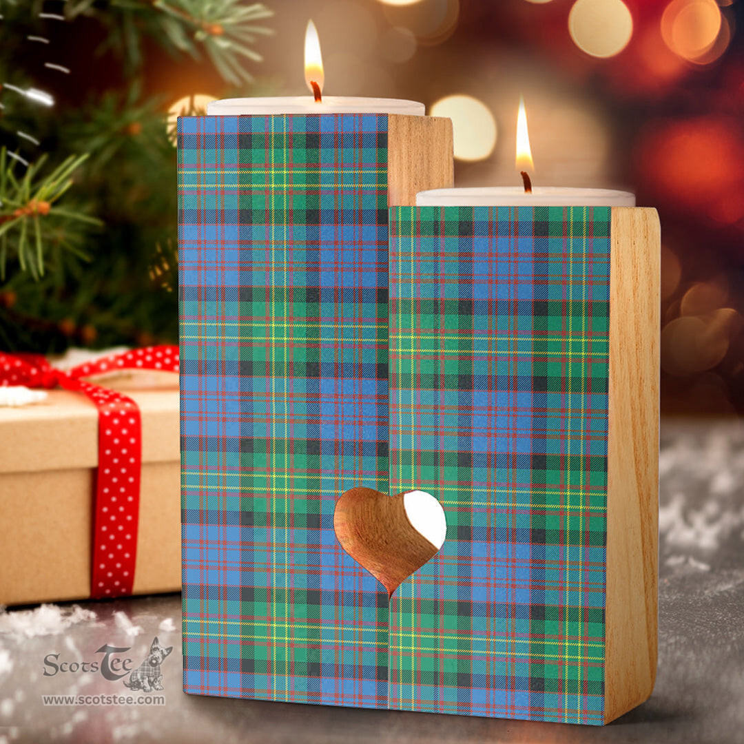 ScotsTee Shop Scottish Bowie Ancient Clan Tartan Wooden Candle Holder