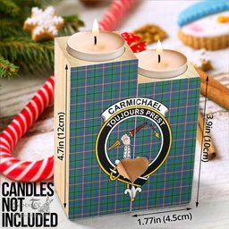 ScotsTee Shop Scottish Carmichael Ancient Clan Crest Tartan Wooden Candle Holder