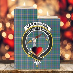 ScotsTee Shop Scottish Carmichael Ancient Clan Crest Tartan Wooden Candle Holder