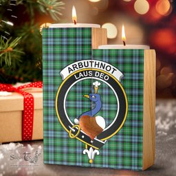ScotsTee Shop Scottish Arbuthnot Ancient Clan Crest Tartan Wooden Candle Holder