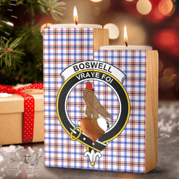 ScotsTee Shop Scottish Boswell Modern Clan Crest Tartan Wooden Candle Holder