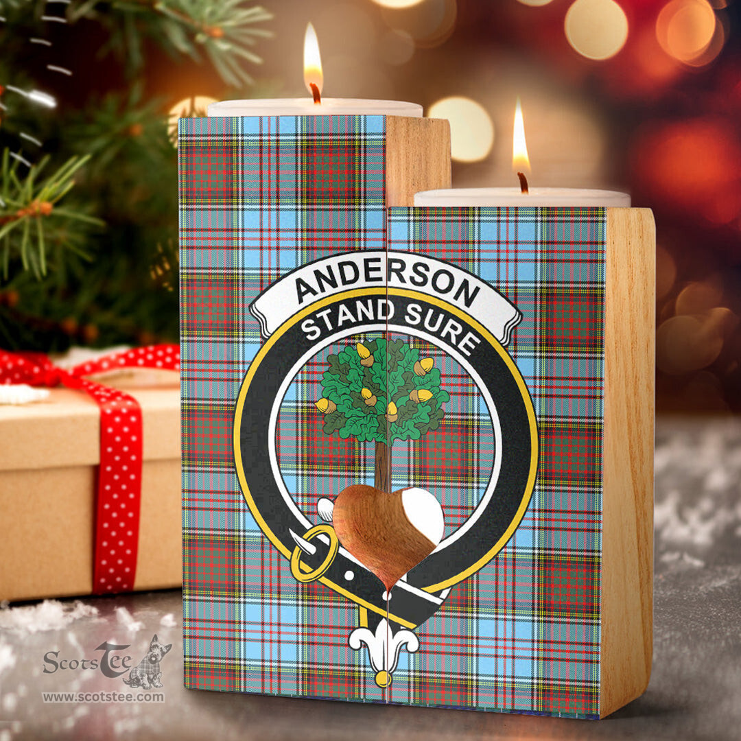 ScotsTee Shop Scottish Anderson Ancient Clan Crest Tartan Wooden Candle Holder