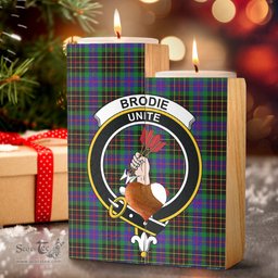 ScotsTee Shop Scottish Brodie Hunting Modern Clan Crest Tartan Wooden Candle Holder