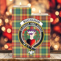 ScotsTee Shop Scottish Buchanan Old Sett Clan Crest Tartan Wooden Candle Holder