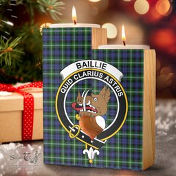 ScotsTee Shop Scottish Baillie Modern Clan Crest Tartan Wooden Candle Holder