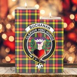 ScotsTee Shop Scottish Buchanan Modern Clan Crest Tartan Wooden Candle Holder