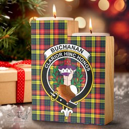 ScotsTee Shop Scottish Buchanan Modern Clan Crest Tartan Wooden Candle Holder
