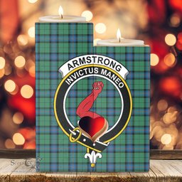 ScotsTee Shop Scottish Armstrong Ancient Clan Crest Tartan Wooden Candle Holder