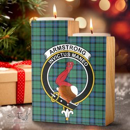 ScotsTee Shop Scottish Armstrong Ancient Clan Crest Tartan Wooden Candle Holder