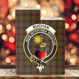 ScotsTee Shop Scottish Buchan Modern Clan Crest Tartan Wooden Candle Holder