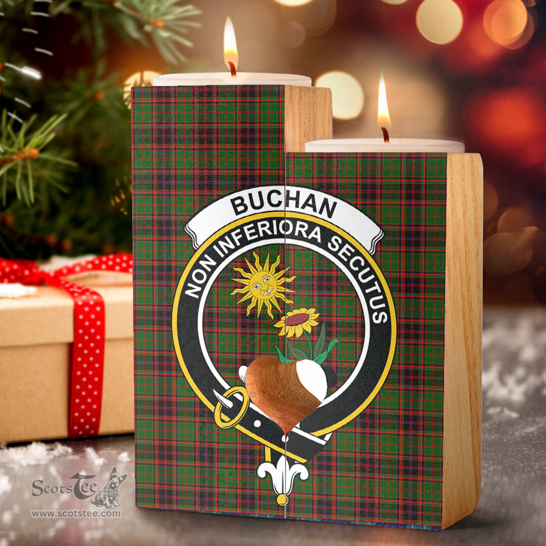 ScotsTee Shop Scottish Buchan Modern Clan Crest Tartan Wooden Candle Holder