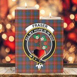 ScotsTee Shop Scottish Fraser Ancient Clan Crest Tartan Wooden Candle Holder