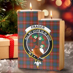 ScotsTee Shop Scottish Fraser Ancient Clan Crest Tartan Wooden Candle Holder