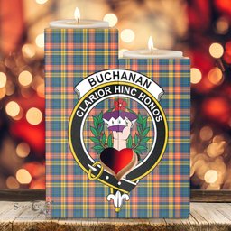 ScotsTee Shop Scottish Buchanan Ancient Clan Crest Tartan Wooden Candle Holder