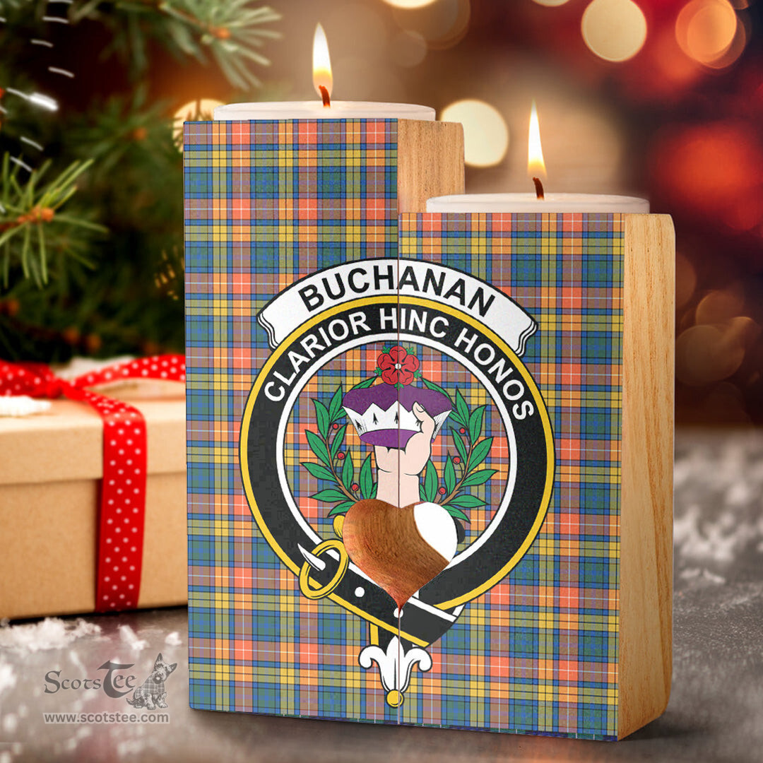 ScotsTee Shop Scottish Buchanan Ancient Clan Crest Tartan Wooden Candle Holder