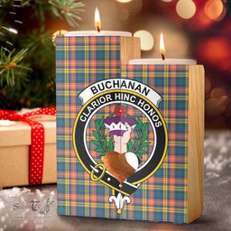 ScotsTee Shop Scottish Buchanan Ancient Clan Crest Tartan Wooden Candle Holder