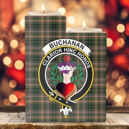 ScotsTee Shop Scottish Buchanan Hunting Clan Crest Tartan Wooden Candle Holder