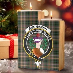 ScotsTee Shop Scottish Buchanan Hunting Clan Crest Tartan Wooden Candle Holder