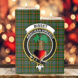 ScotsTee Shop Scottish Bisset Clan Crest Tartan Wooden Candle Holder