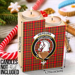 ScotsTee Shop Scottish Hepburn Clan Crest Tartan Wooden Candle Holder