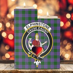 ScotsTee Shop Scottish Elphinstone Clan Crest Tartan Wooden Candle Holder
