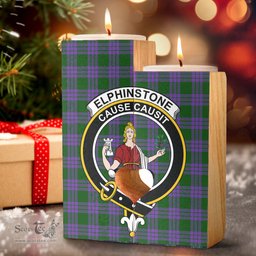 ScotsTee Shop Scottish Elphinstone Clan Crest Tartan Wooden Candle Holder