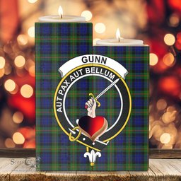 ScotsTee Shop Scottish Gunn Modern Clan Crest Tartan Wooden Candle Holder