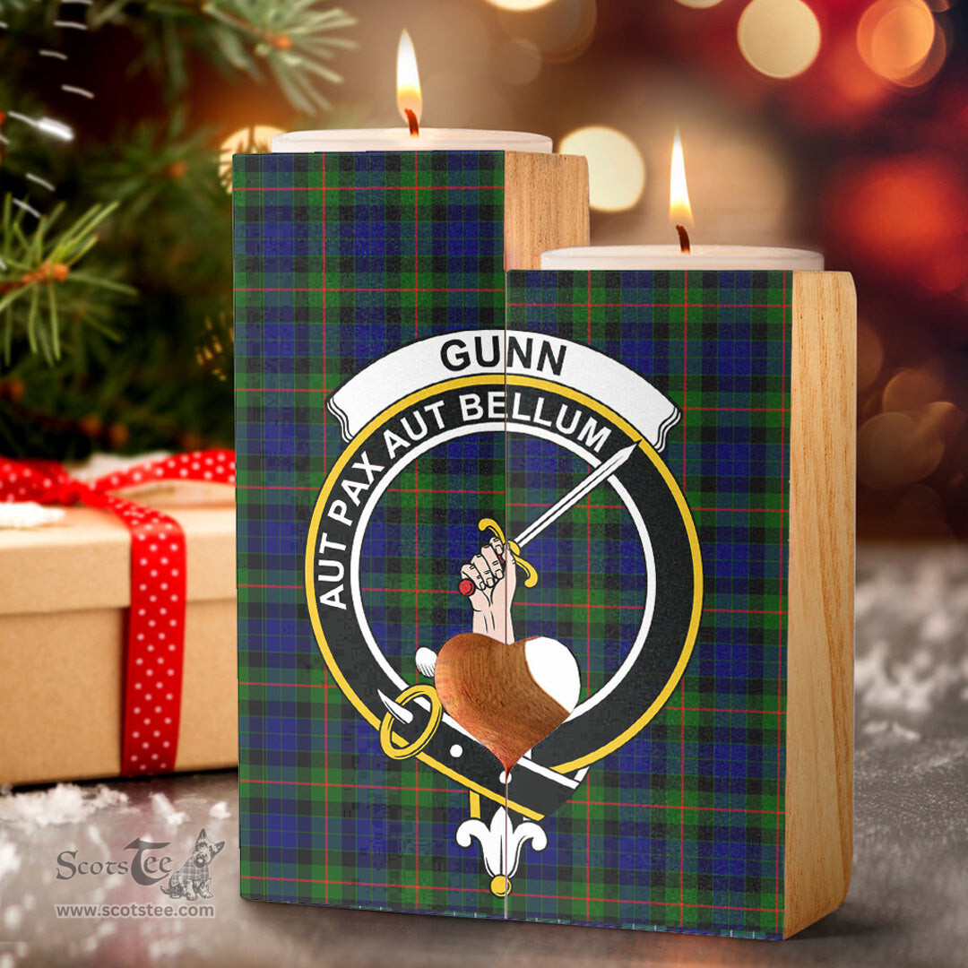 ScotsTee Shop Scottish Gunn Modern Clan Crest Tartan Wooden Candle Holder