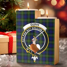 ScotsTee Shop Scottish Gunn Modern Clan Crest Tartan Wooden Candle Holder