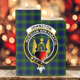 ScotsTee Shop Scottish Johnston Modern Clan Crest Tartan Wooden Candle Holder