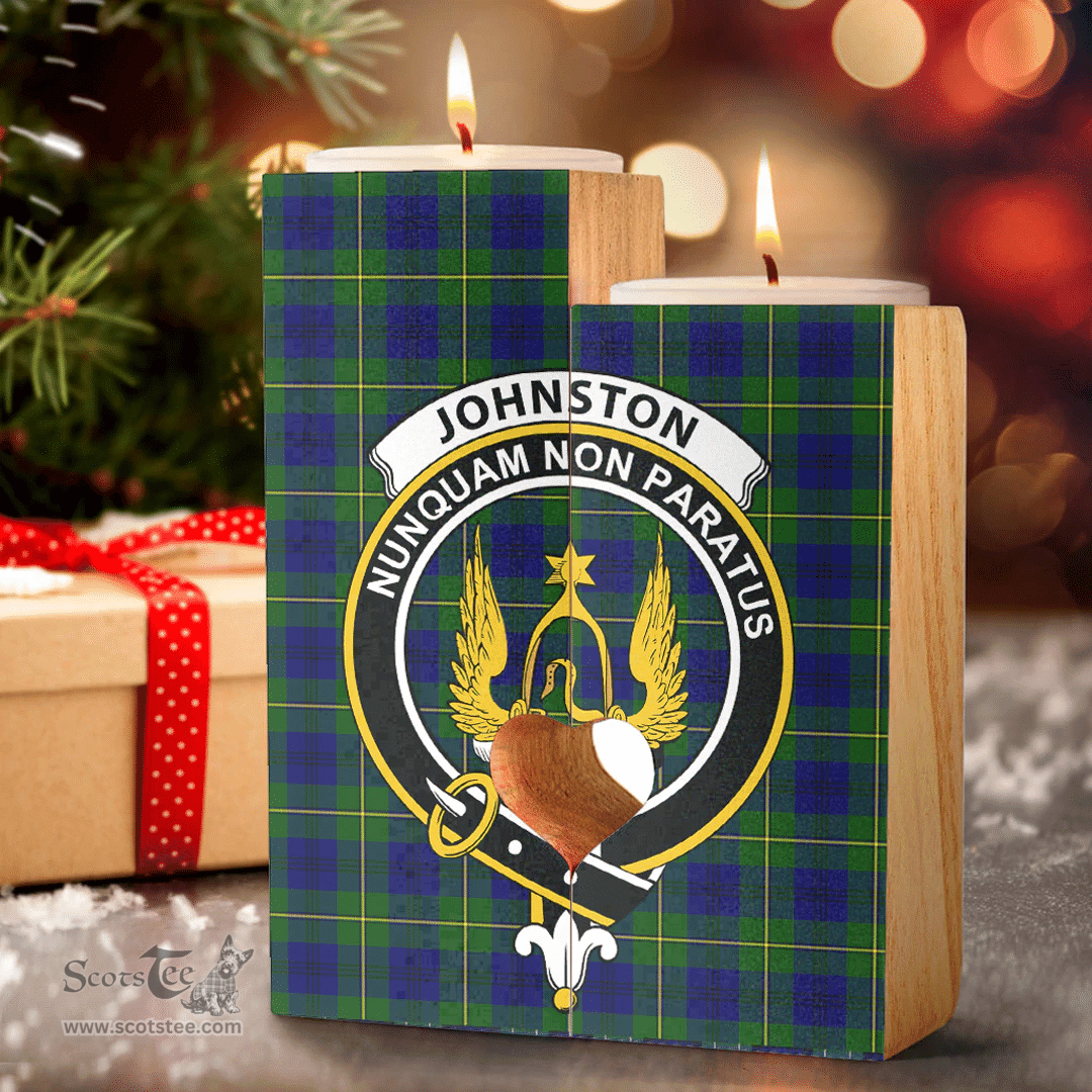 ScotsTee Shop Scottish Johnston Modern Clan Crest Tartan Wooden Candle Holder